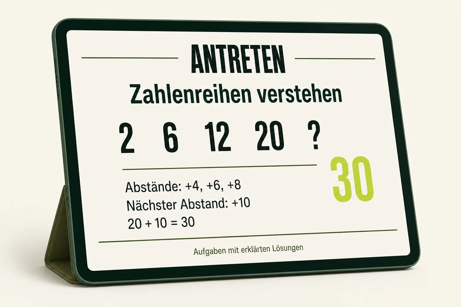 Produktansicht: Testtrainer mit Zahlenreihe und erklärtem Lösungsweg